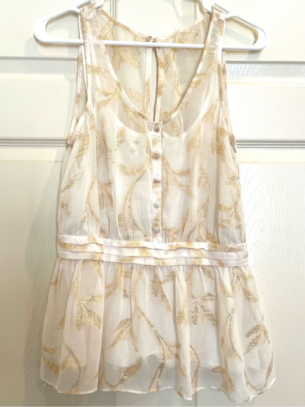 THE ADDISON STORY Ivory Peplum Tank with Gold Leaf Glitter